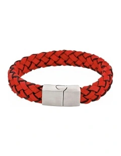 Crimson Helix Twisted Leather Bracelet in Red
