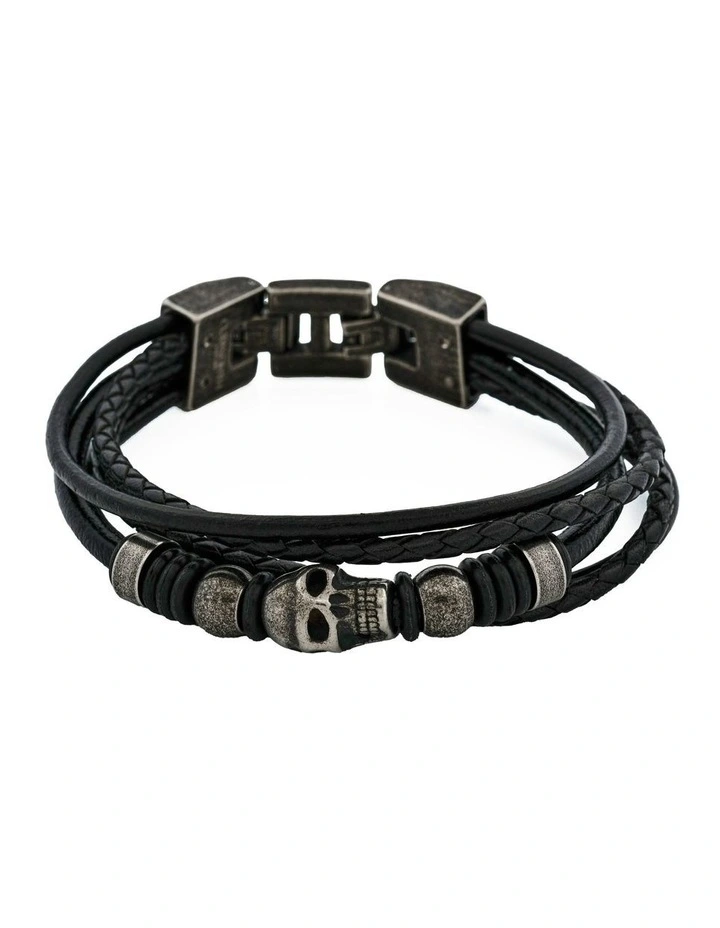 Skull Stygian Leather Bracelet in Black image 1