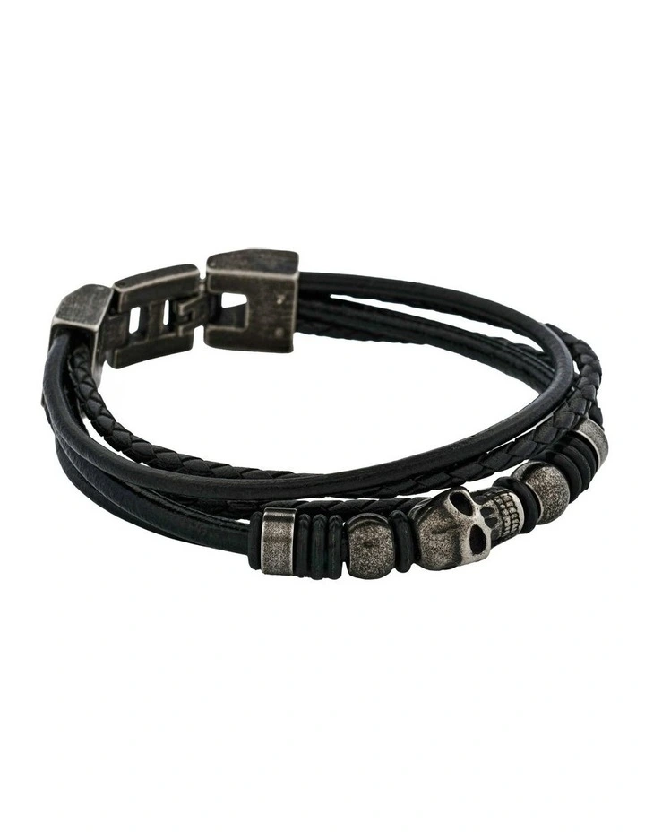 Skull Stygian Leather Bracelet in Black image 3