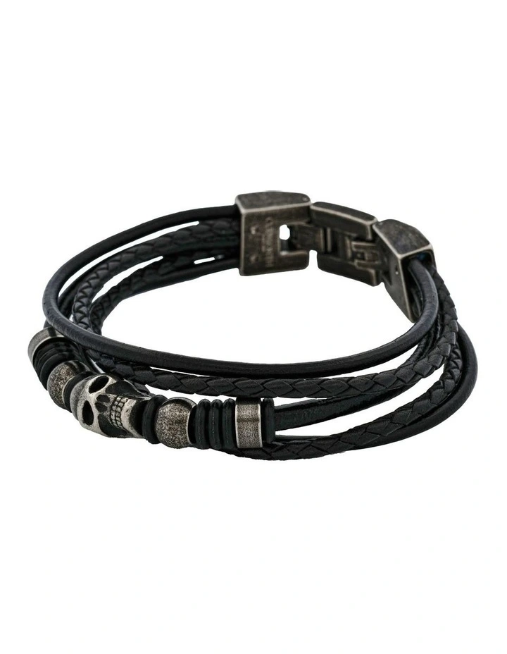 Skull Stygian Leather Bracelet in Black image 4