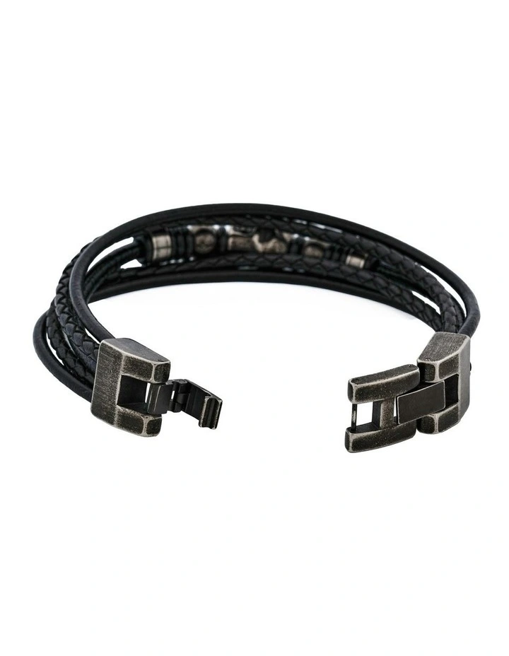 Skull Stygian Leather Bracelet in Black image 5
