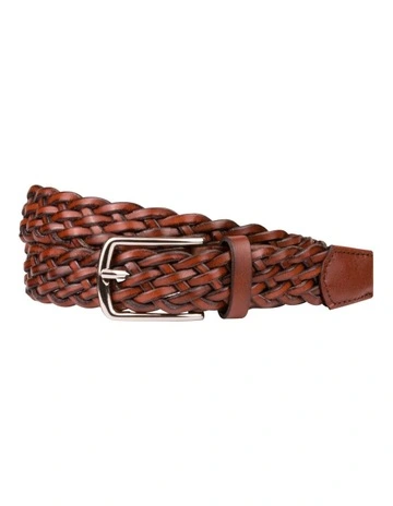 Neeson Leather Braid Belt in Brown