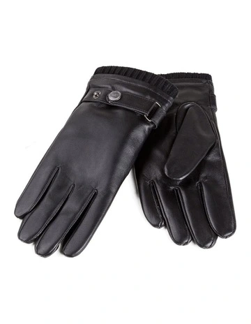 Silver Stud Tab Touch Screen Glove in Black