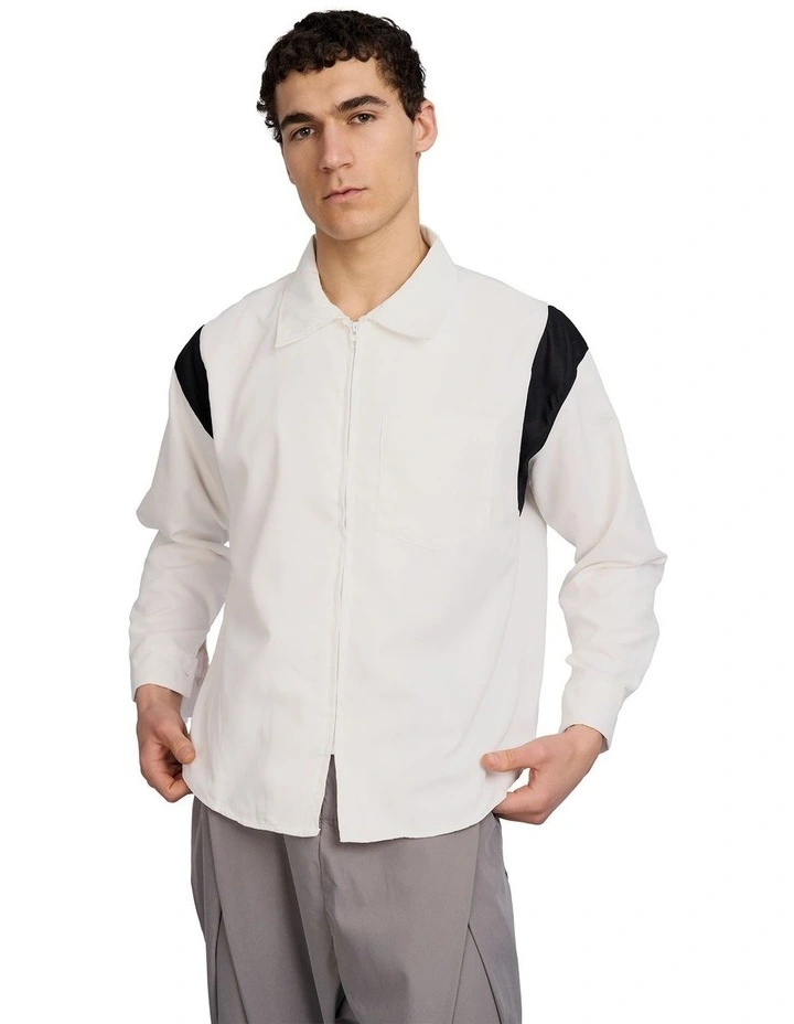 Upload Oversized Zip Shirt in White image 1