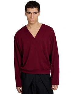 Harvey Crossover V-Neck Top in Red