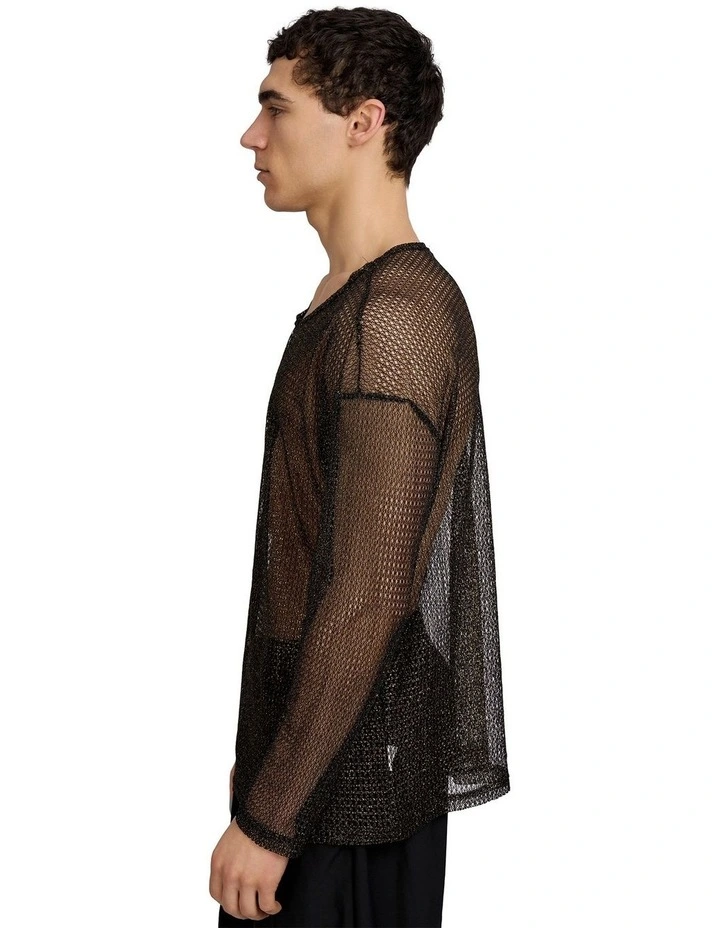 Troye Mesh Tee Top in Black image 3