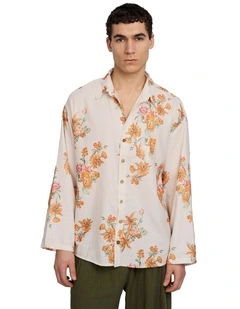 Aura Floral Open Sleeve Shirt in Beige