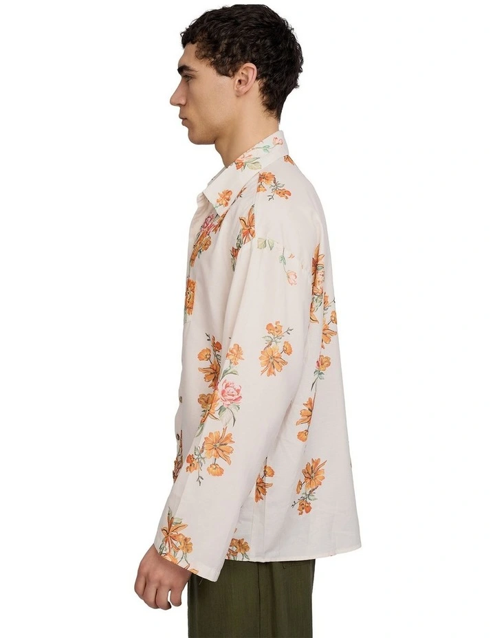 Aura Floral Open Sleeve Shirt in Beige image 3