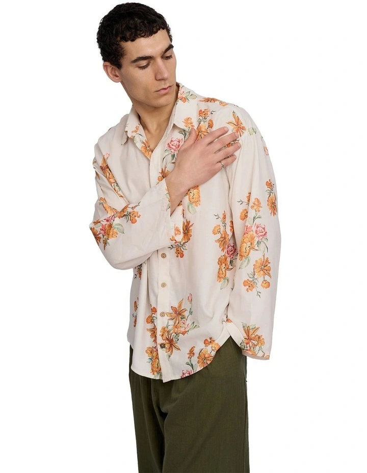 Aura Floral Open Sleeve Shirt in Beige image 4