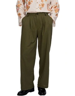 Patel Linen Wide Trousers in Green