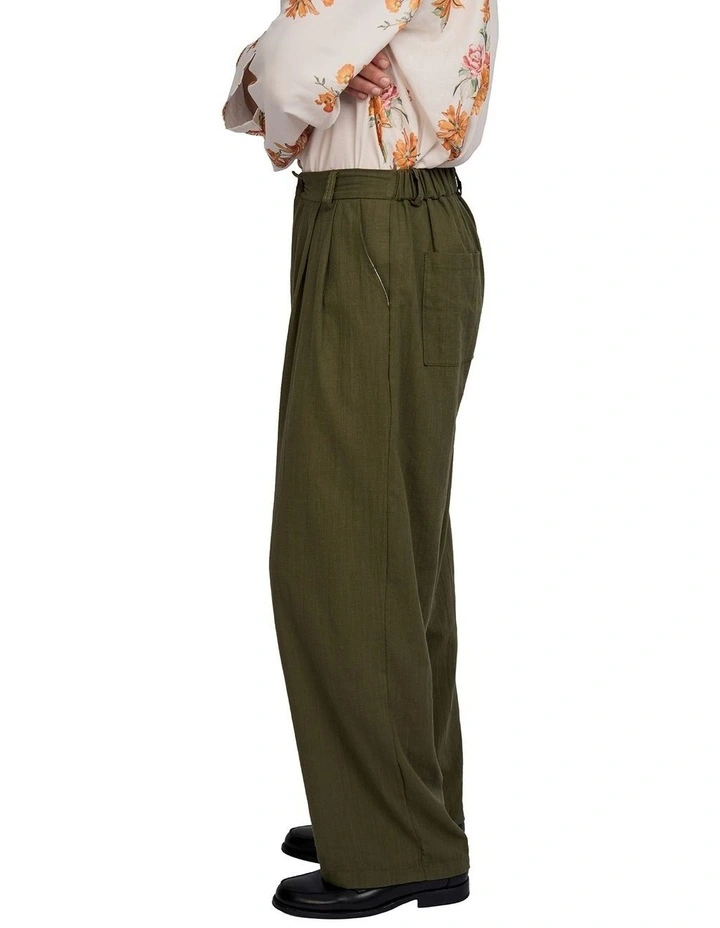 Patel Linen Wide Trousers in Green image 3