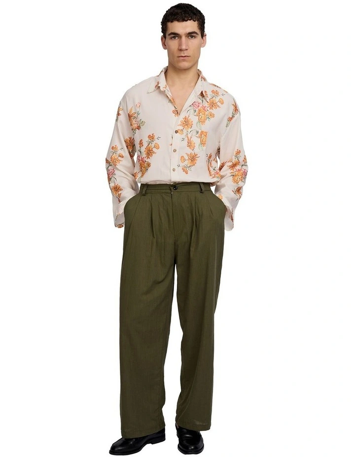 Patel Linen Wide Trousers in Green image 5