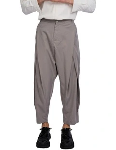 Tian Cross Pleated Pants in Grey