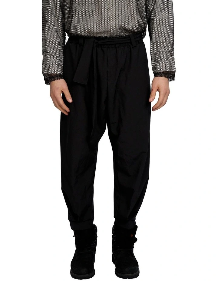 Homage Belted Tie Joggers in Black image 1