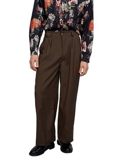 Bryden Pleated Loose Pants in Brown