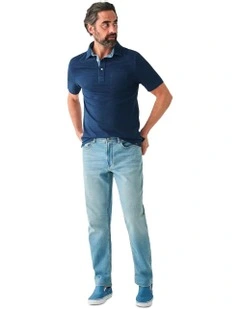 Short Sleeve indigo Polo in Dark indigo Wash