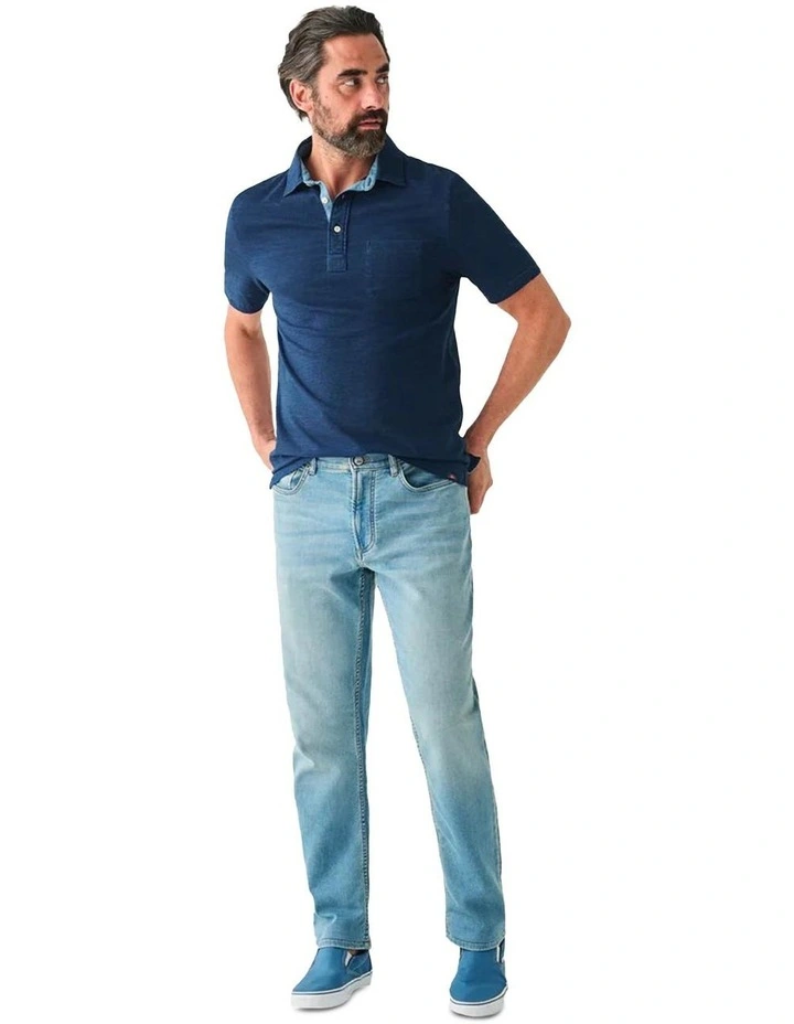 Short Sleeve indigo Polo in Dark indigo Wash image 1