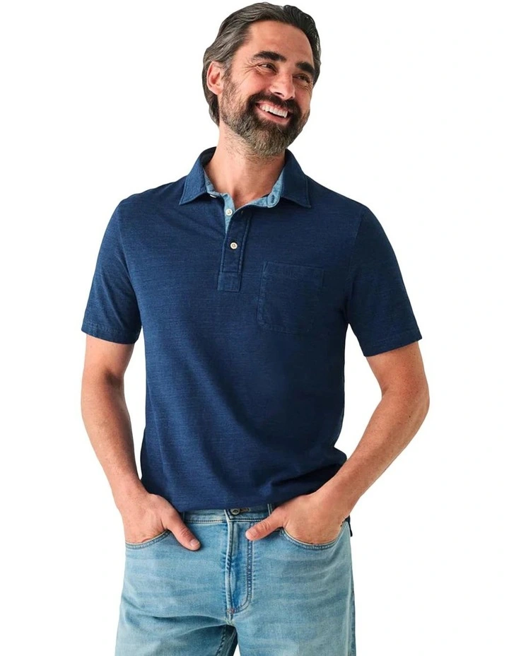 Short Sleeve indigo Polo in Dark indigo Wash image 3