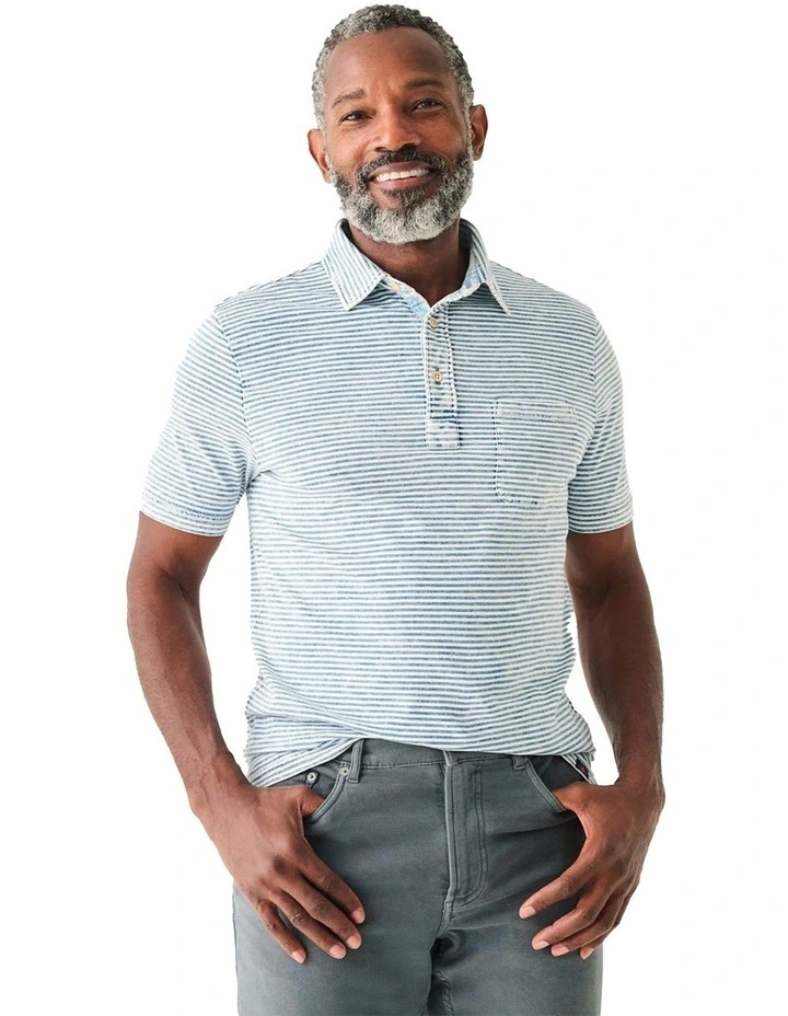 Stripe Short Sleeve Polo in indigo image 3