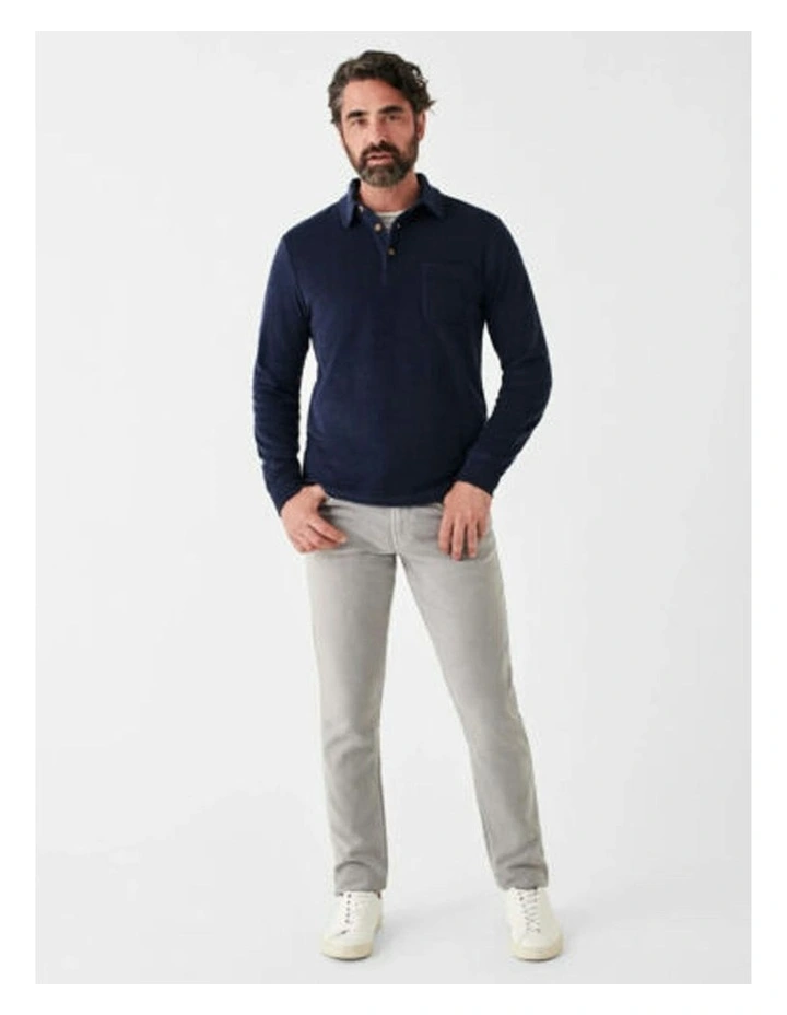 Towel Terry Lon Sleeve Polo in Fall Navy image 1