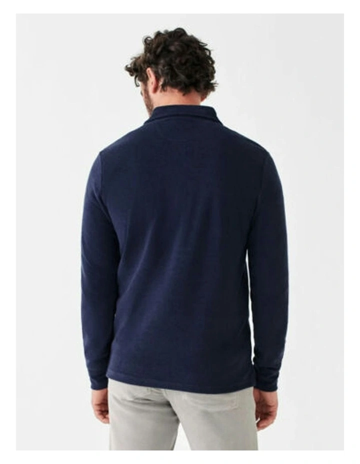 Towel Terry Lon Sleeve Polo in Fall Navy image 2