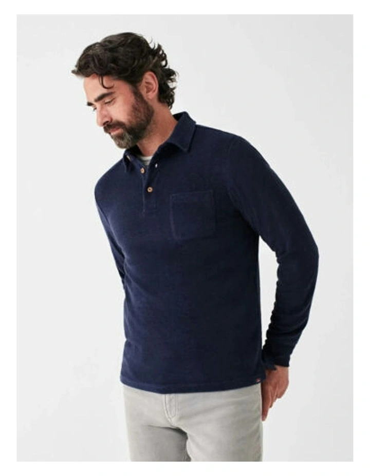 Towel Terry Lon Sleeve Polo in Fall Navy image 3
