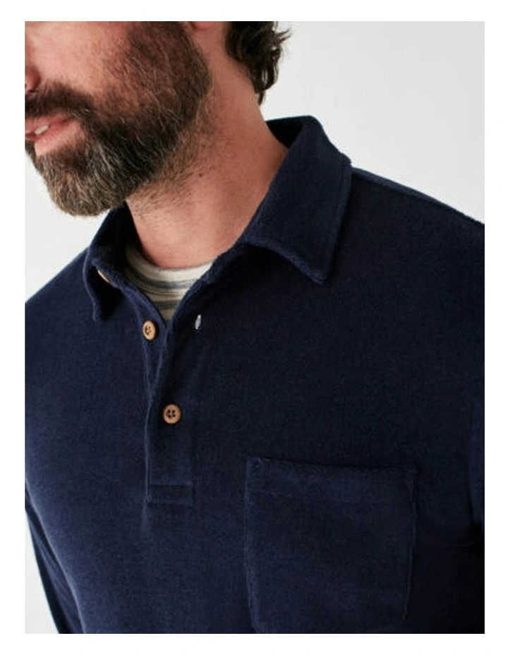 Towel Terry Lon Sleeve Polo in Fall Navy image 4