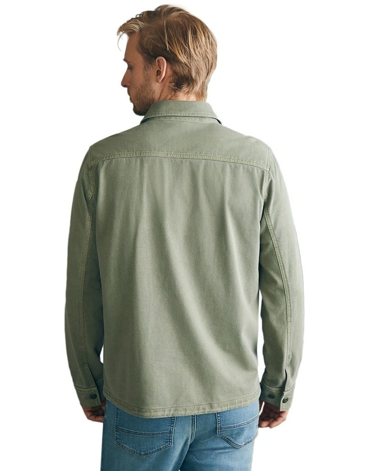 Jersey Shirt Jacket in Olive image 2