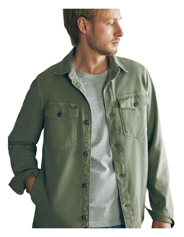 Jersey Shirt Jacket in Olive image 3