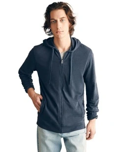 Sunwashed Slub Zip Hoodie in Blue