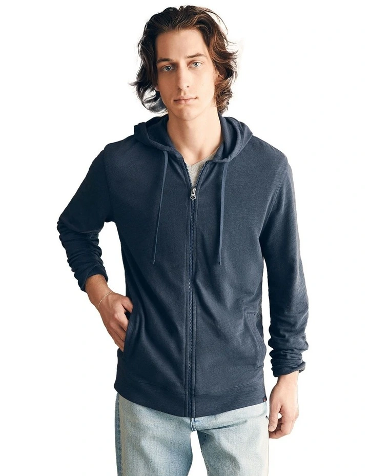 Sunwashed Slub Zip Hoodie in Blue image 1