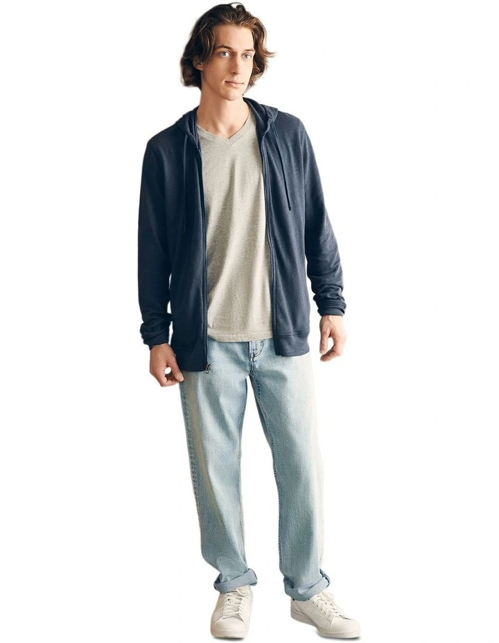 Sunwashed Slub Zip Hoodie in Blue image 3