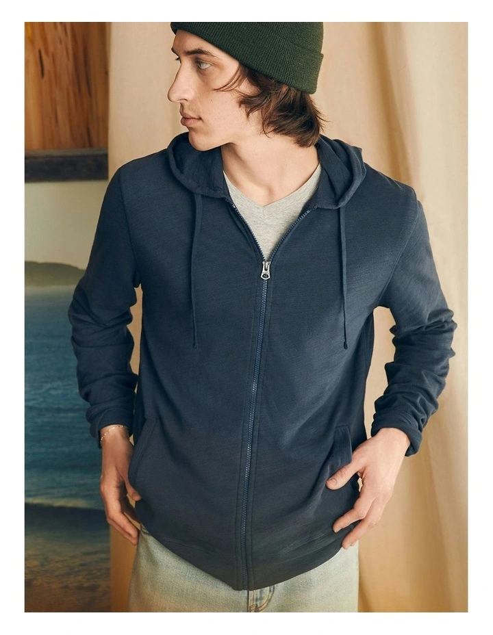 Sunwashed Slub Zip Hoodie in Blue image 5
