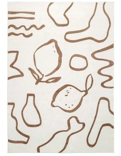 Poya Hand Drawn Washable Rug in Brown/Ivory
