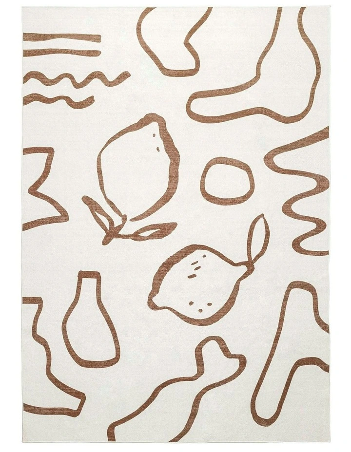 Poya Hand Drawn Washable Rug in Brown/Ivory image 1
