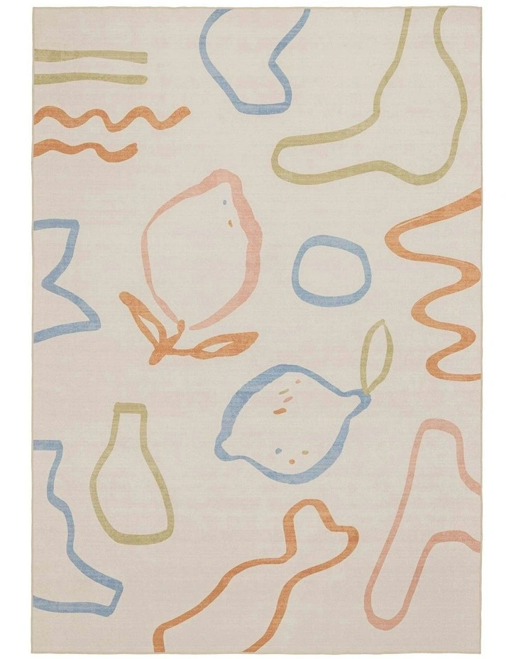 Goro Colourful Washable Rug in Beige image 1