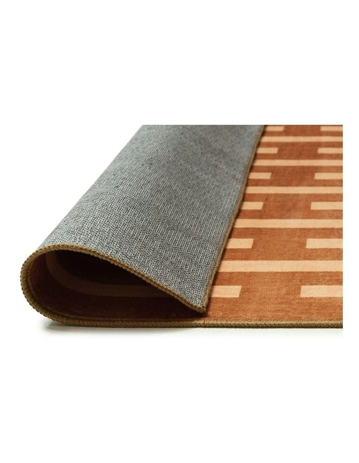 Tudor Printed Washable Rug in Rust image 4