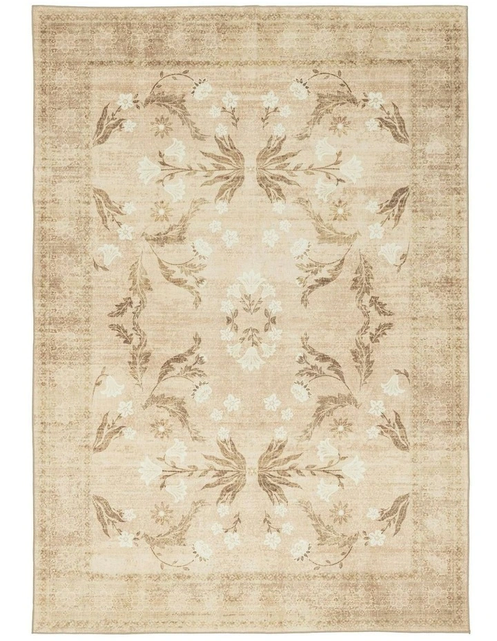Rosas Beige and Ivory Vintage Floral Washable Rug image 1