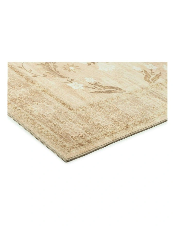 Rosas Beige and Ivory Vintage Floral Washable Rug image 2
