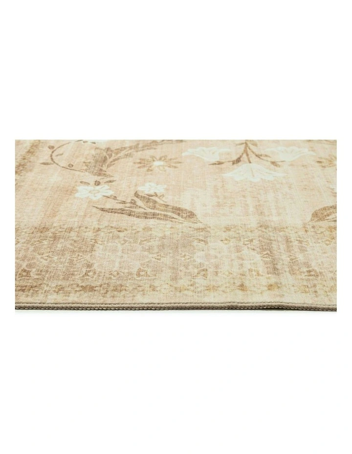 Rosas Beige and Ivory Vintage Floral Washable Rug image 3