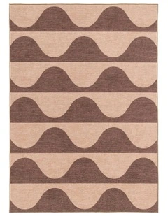 Sobe Pink and Burgundy Wave Stripe Indoor Outdoor Washable Rug