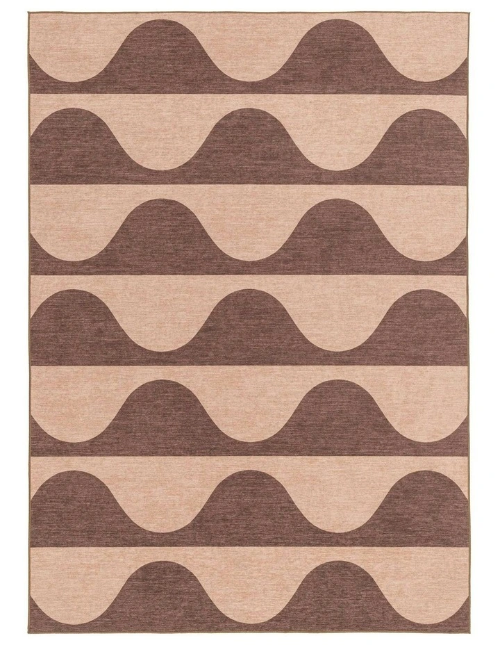 Sobe Pink and Burgundy Wave Stripe Indoor Outdoor Washable Rug image 1