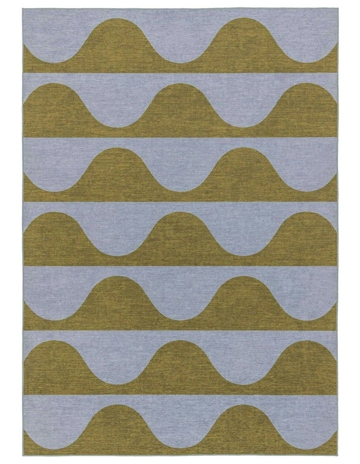 Wynwood Olive and Blue Wave Stripe Indoor Outdoor Washable Rug image 1
