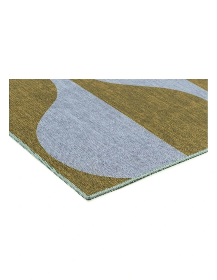 Wynwood Olive and Blue Wave Stripe Indoor Outdoor Washable Rug image 2