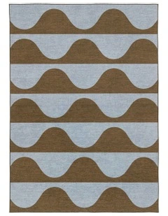 Allapattah Brown and Blue Wave Stripe Indoor Outdoor Washable Rug