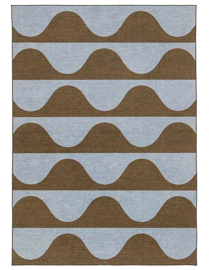 Allapattah Brown and Blue Wave Stripe Indoor Outdoor Washable Rug image 1
