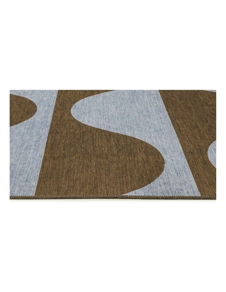 Allapattah Brown and Blue Wave Stripe Indoor Outdoor Washable Rug image 3