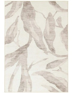 Bainbridge Cream Leaf Shadow Indoor Outdoor Washable Rug
