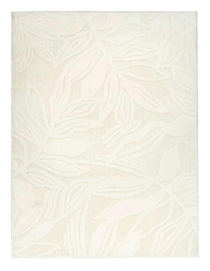 Bessant Leafy Cream and Beige Washable Rug image 1