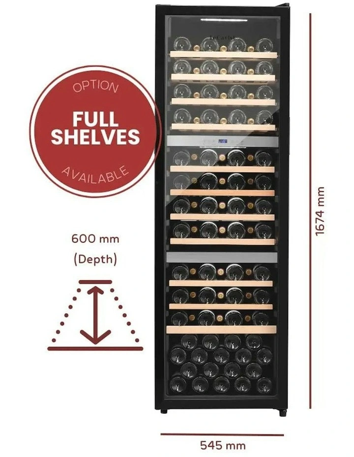 Wine Cabinet 140 Bottle Triple Zone Freestanding in Black image 2